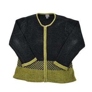 Vintage 90s Full Zip Sweater Women Sm Check Knit Soft Cottage Boho Cozy Phoebe